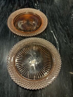 2pc Vintage Anchor Hocking Miss America Pink Large Dinner Plates Set Collectible